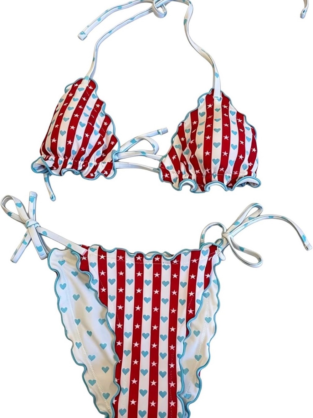 Two Piece Kawaii Y2K Polka Dot stars/hearts Bikini NEW WITHOUT TAGS SIZE LARGE